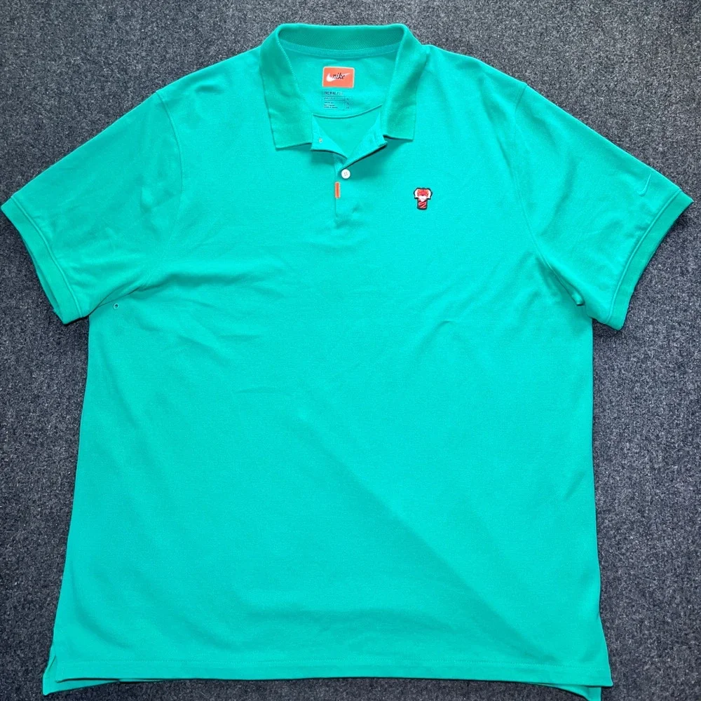 Nike‎ Polo Shirt Mens XL Green Tiger Woods Frank Logo Dri-FIT Pique